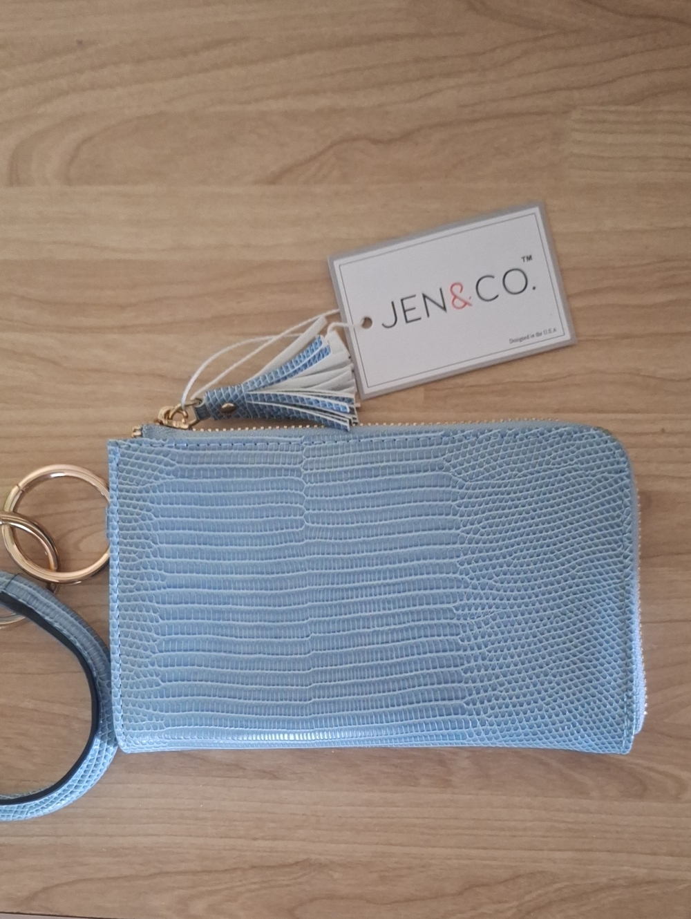 JEN & CO. Light Blue Textured Wristlet Clutch